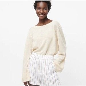 J CREW Women's Beige Relaxed-fit linen crewneck sweater Medium AY827